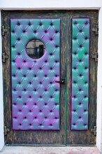 Vintage Blue Leather Door With A Window