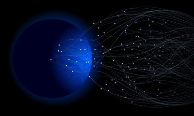 Blue abstract background with lines and sphere. Big data visualization.