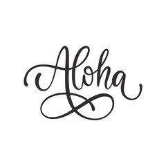 Aloha vector lettering for tropical exotic t shirt graphic. Summer apparel print design. Hand crafted ink drawing.