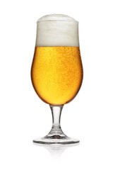 Wall Mural - Glass of light yellow beer isolated on white.