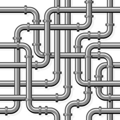 Wall Mural - Pipeline realistic vector seamless pattern in flat style. Intertwining steel pipes on a white background