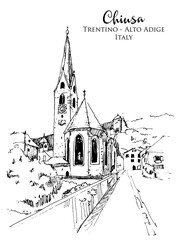 Wall Mural - Drawing sketch illustration of Chiusa, Trentino-Alto Adige