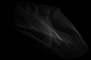 Abstract vector background of thin white wavy lines on black.
