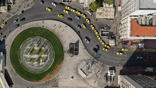Cuadros en Lienzo Aerial drone photo of recently renovated Omonoia square featuring huge round fou
