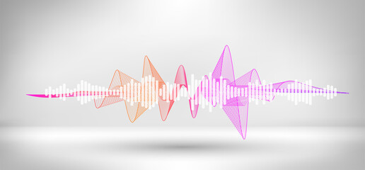 Aufkleber - Amplitude sound wave. Abstract soundtrack wave energy background or digital music beat tracking. Music visualization, background wave flow, equalizer. Vector illustration
