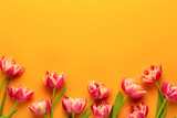 Fototapeta Tulipany - Spring flowers, tulips on pastel colors background. Retro vintage style.