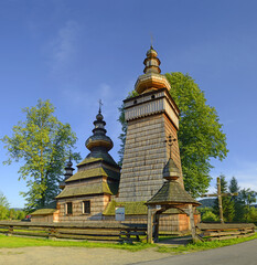 Wooden Greek Catholic Church of St. Paraskevi in Kwiaton - a classic example of Lemko church architecture, inscribed on the UNESCO World Heritage list, Poland