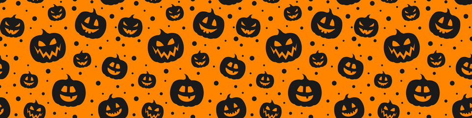 Wall Mural - halloween texture with craved pumpkins. wrapping paper. vector