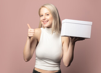 Sticker - Portrait of blonde in top with white gift box