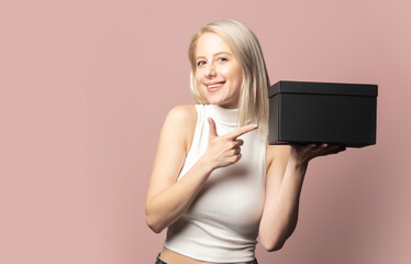 Sticker - Portrait of blonde in top with black gift box