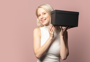 Sticker - Portrait of blonde in top with black gift box