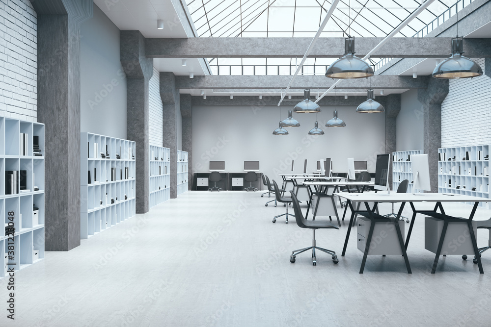 Contemporary office in a loft style with large skylight Stock Photo ...