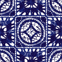 Wall Mural - Vector blue shibori quilt alternate square tiles seamless pattern. Suitable for textile, gift wrap and wallpaper.