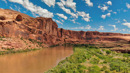 Poster - Aerial view of Colorado river and mountains near Moab, Utah