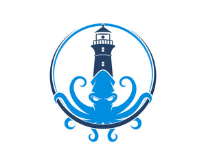 Sticker - Octopus and lighthouse inside the circle