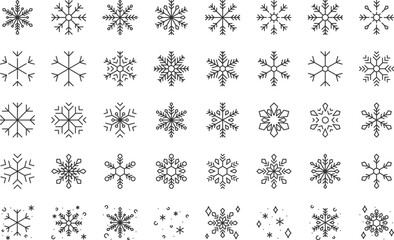 set of snowflake thin line icons