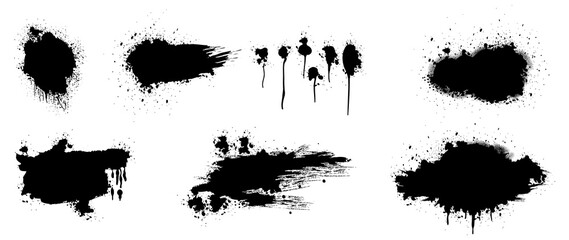 Wall Mural - collection of black paint. spray paint elements, vector brush stroke, black splashes set, black grun