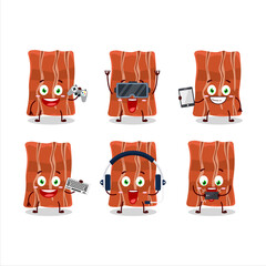 Wall Mural - Fried bacon cartoon character are playing games with various cute emoticons