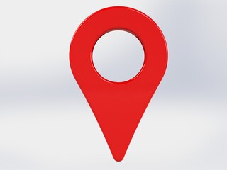 LOCATION pin glossy red arrow. The concept of tagging a sign landmark needle tip to create a route search. Isolated on white background 3D rendering 3D. – Illustration  