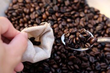 Sticker - Close up coffee beans background and texture 