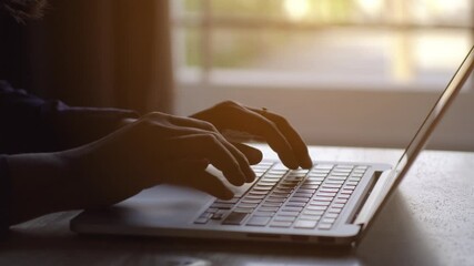 4K.Business working on tablet computer, Extreme close-up Woman hands on keyboard 4K. businessman hands type on laptop keyboard business 4K Hands touch typing pointing cloud data social network media.
