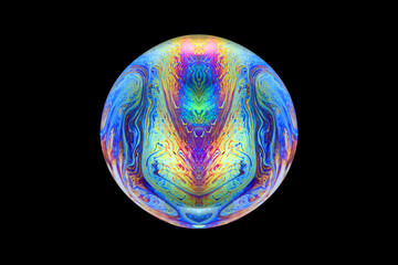 Wall Mural - closeup of colorful soap bubble on black background