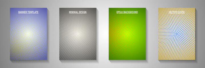 Elegant dot screen tone gradation front page templates vector kit. Industrial catalog faded screen 