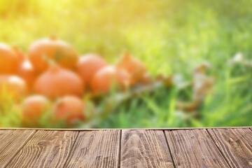 Empty wooden table outdoors, closeup