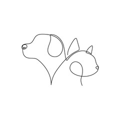 Wall Mural - Dog and cat one line drawing. Pet shop logo. Abstract minimal style. Editable line