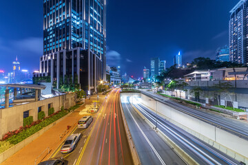 Traffic in downtown of Hong Kong city at night