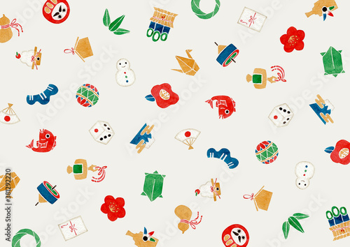 正月 年賀 縁起物 背景 テキスタイル 模様 水彩 イラスト Stock イラスト Adobe Stock