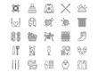 Knitting flat line icons set. Crochet, hand made scarf, wool ball, thread and needle vector illustrations. Outline signs of diy tools, atelier, editable stroke
