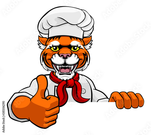 An tiger chef mascot cartoo...