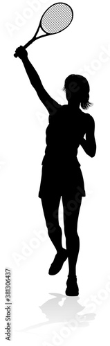 A tennis player woman silho...