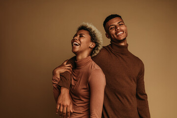 Monochrome portrait of happy african american couple