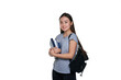 © Тарас Нагирняк - Young asian student girl standing with backpack and books on a white background in casual clothing