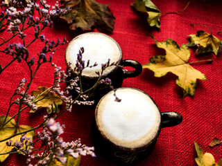 cup of coffee with leaves