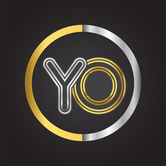 YO Letter logo in a circle. gold and silver colored. Vector design template elements for your business or company identity.