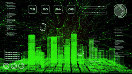 Wall Mural - smart world technology digital smart city 3d architecture building hologram scan ui monitor screen h