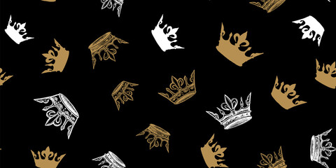 Wall Mural - Crowns set, hand drawn illustrations. Vector.