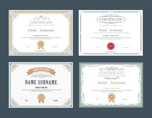set achievement certificate flourishes elegant vintage vector template