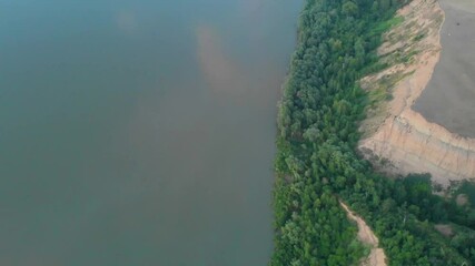 Wall Mural - Aerial view of big siberian Ob river in beauty summer evening, 4K drone footage.