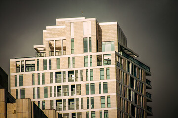 View of the facade of a modern building in the streets of Tel Aviv in Israel