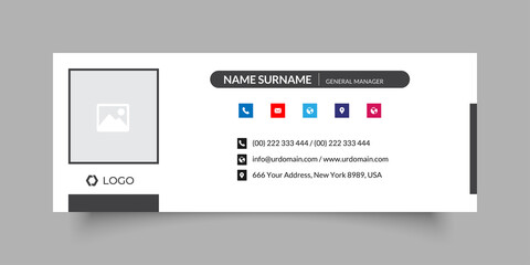 Wall Mural - Business email signature with an author photo place modern layout minimal black background