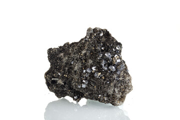 macro stone mineral Quartz Sphalerite Galena pyrite on a white background