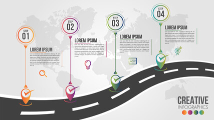 Wall Mural - infographic modern timeline design vector template for business with 4 steps or options illustrate a