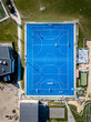 Top down view of blue soccer field