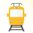 Yellow tram.  Front view. Transport design for icons, infographic, animation, tram stops.