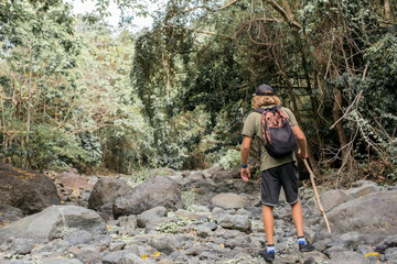 tourist walks on the stone