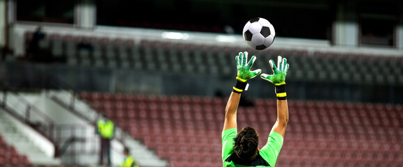 Wall Mural - soccer game background goalkeeper catching football